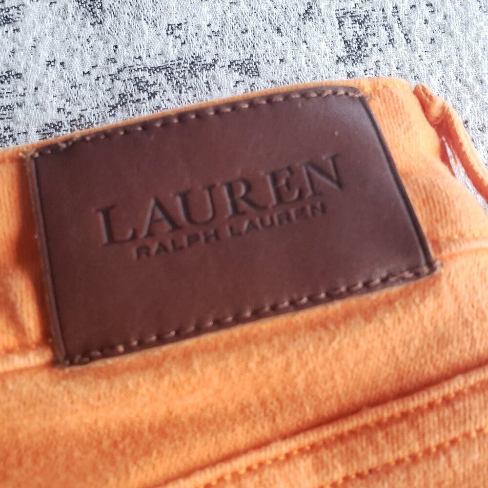 Orange Ralph Lauren Stretchy Jeans w Classic Leather Label and RL Button Details